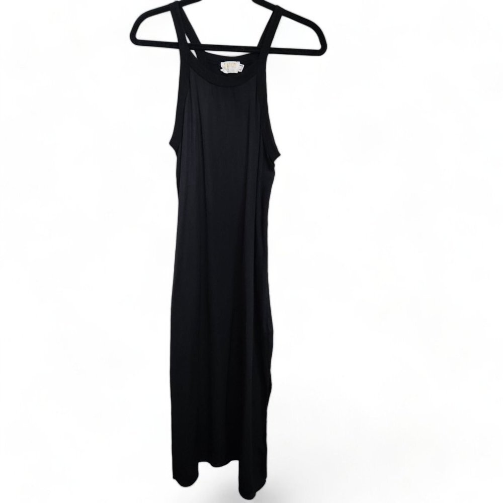Nation Ltd Women Small Midi Tank Slip Dress Black Sleeveless Viscose Silky